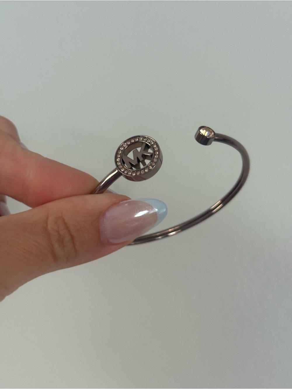 Michael Kors Gunmetal Logo Crystal Open Cuff Bracelet